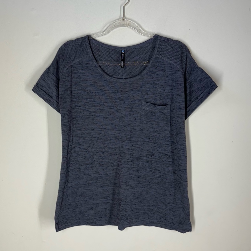 Kuhl Cuffed Short Sleeve Pocket T-shirt Mesh Shoulder Dark Grey Heather Size S